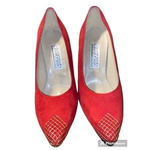 Spanish Leather Collection Vintage Red Suede Heels Italy 10 M Sergio Zelcer
